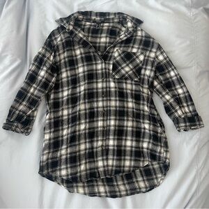 Black and White Plaid Button Down Flannel Shirt Dress size medium